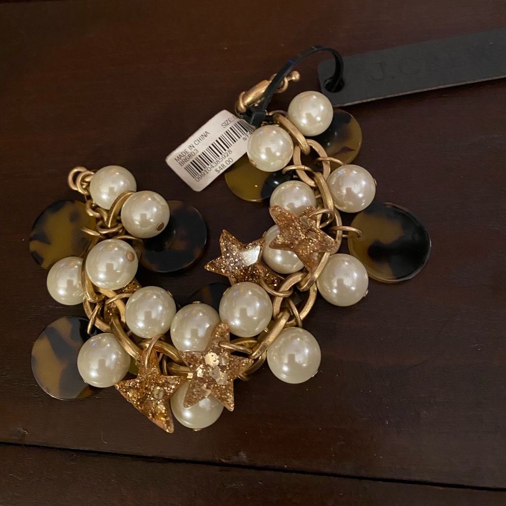 J Crew Gold Star, Pearl and Tortoise Bracelet New with Tags
